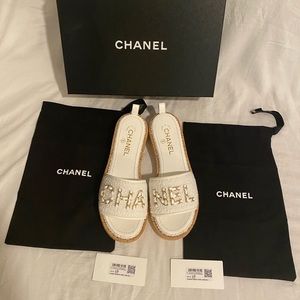 Chanel Tweed Mules White